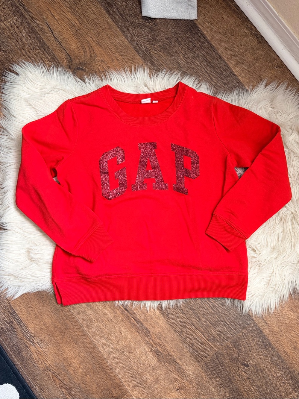 GAP Red Crewneck Sweatshirt with Glitter Logo